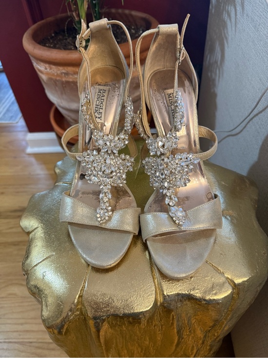 Badgley Mischka Shoes - Badgley Mischka Champagne Crystal T-Strap Heels